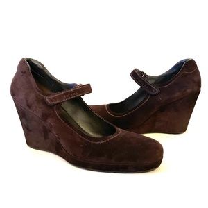 Prada Mary Jane Wedges - Suede - Brown
